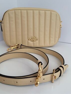 Coach Cream Quilted Leather Camera Crossbody with Gold Hardware
